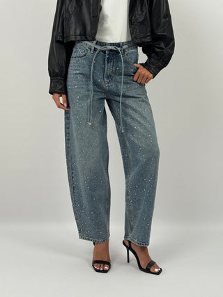 Jeans Mom Fit con Strass