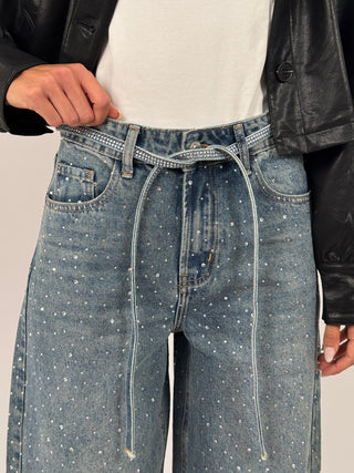 Jeans Mom Fit con Strass
