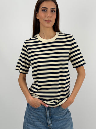 T-Shirt a Righe Crema e Blu Lumina