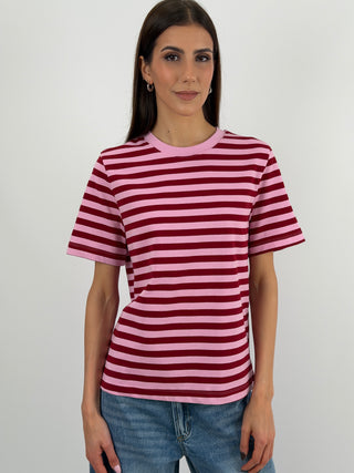 T-Shirt a Righe Rosa e Rosse Lumina