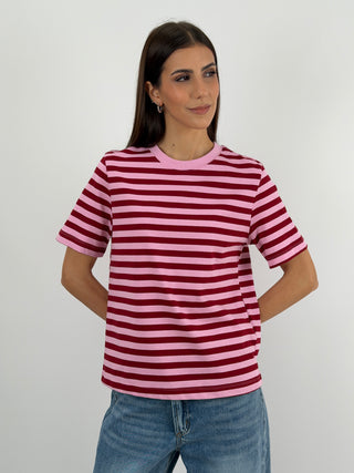 T-Shirt a Righe Rosa e Rosse Lumina