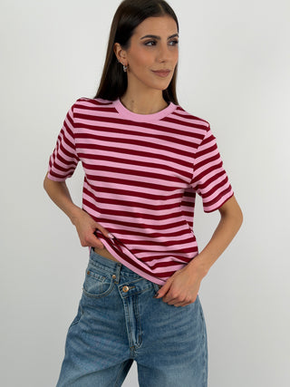 T-Shirt a Righe Rosa e Rosse Lumina