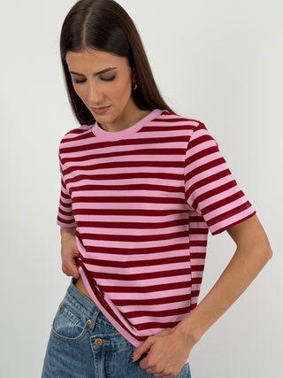 T-Shirt a Righe Rosa e Rosse Lumina