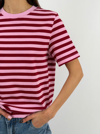 T-Shirt a Righe Rosa e Rosse Lumina