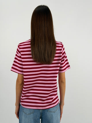 T-Shirt a Righe Rosa e Rosse Lumina