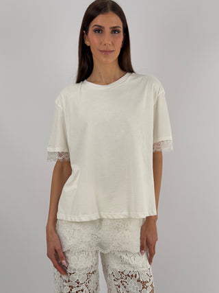 T-Shirt Lumina con Pizzo Bianca
