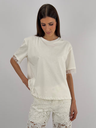 T-Shirt Lumina con Pizzo Bianca