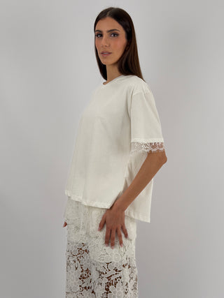 T-Shirt Lumina con Pizzo Bianca