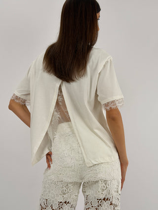 T-Shirt Lumina con Pizzo Bianca