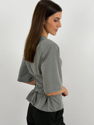 T-Shirt Grigia Lumina con Lacci e Spalline