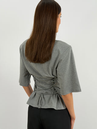 T-Shirt Grigia Lumina con Lacci e Spalline