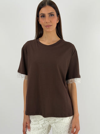 T-Shirt Lumina con Pizzo Marrone