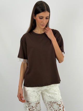 T-Shirt Lumina con Pizzo Marrone