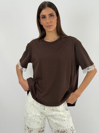 T-Shirt Lumina con Pizzo Marrone