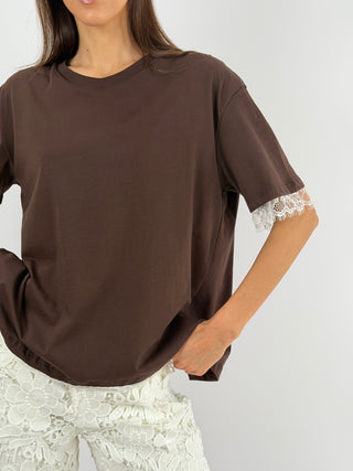 T-Shirt Lumina con Pizzo Marrone