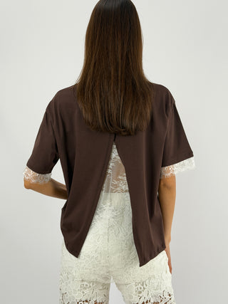 T-Shirt Lumina con Pizzo Marrone