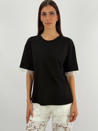 T-Shirt Lumina con Pizzo Nera