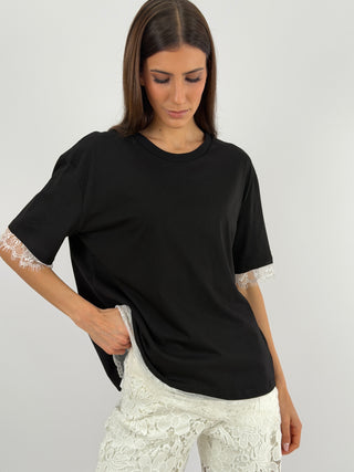 T-Shirt Lumina con Pizzo Nera