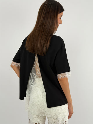 T-Shirt Lumina con Pizzo Nera