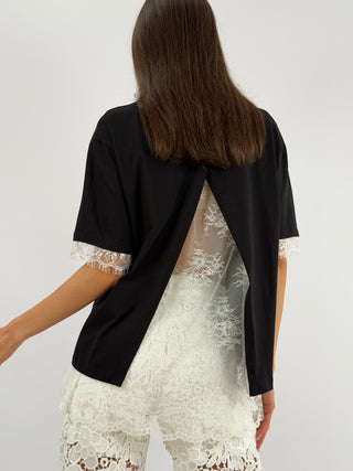 T-Shirt Lumina con Pizzo Nera