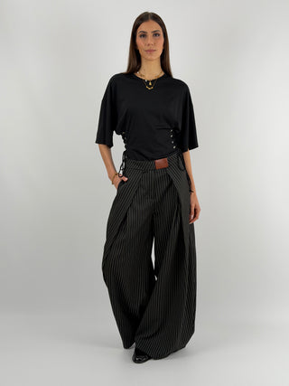 T-Shirt Lumina con Lacci Nera