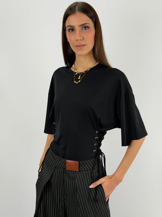T-Shirt Lumina con Lacci Nera