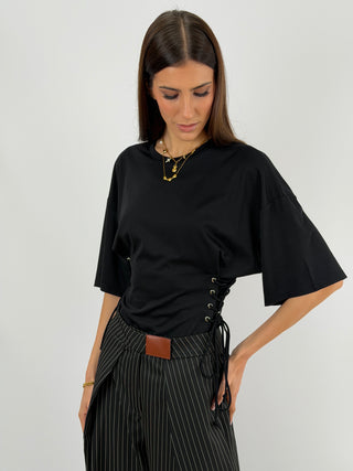 T-Shirt Lumina con Lacci Nera