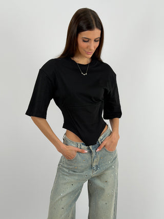 T-Shirt Corsetto Nera Lumina
