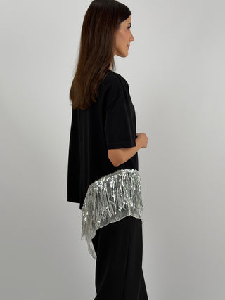 T-Shirt Lumina Nera con Frange Paillettes