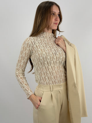 Maglia in Pizzo Beige
