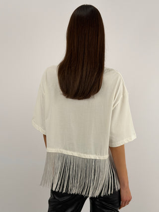 T-Shirt Lumina con Frange Bianca