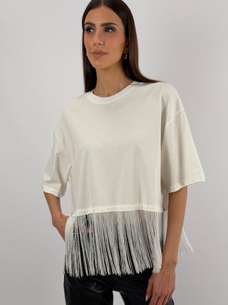 T-Shirt Lumina con Frange Bianca