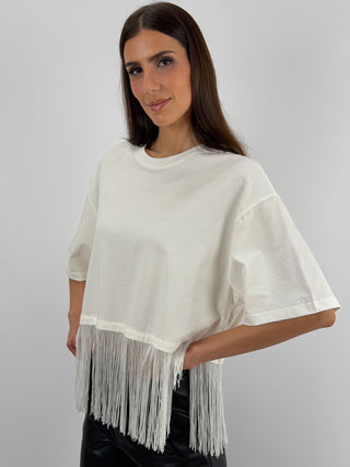 T-Shirt Lumina con Frange Bianca