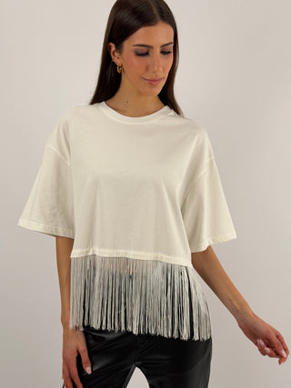 T-Shirt Lumina con Frange Bianca