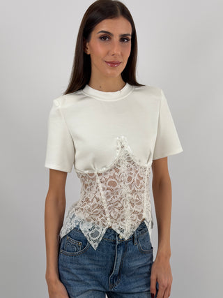 T-Shirt con Corsetto Bianca