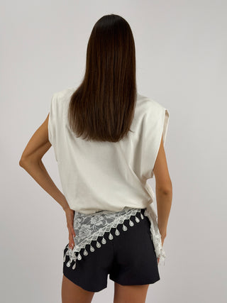 T-Shirt in Cotone con Spalline Bianca