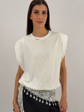 T-Shirt in Cotone con Spalline Bianca