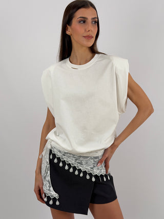 T-Shirt in Cotone con Spalline Bianca