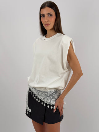 T-Shirt in Cotone con Spalline Bianca