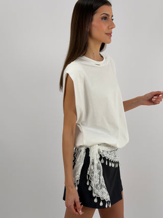 T-Shirt in Cotone con Spalline Bianca