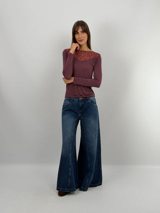 Maglia Ultralight con Cashmere con Pizzo Burgundy