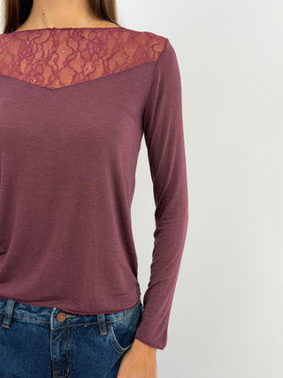 Maglia Ultralight con Cashmere con Pizzo Burgundy