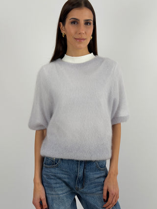 Maglia Kid Mohair Ultrafine a Manica Corta Grigio Perla