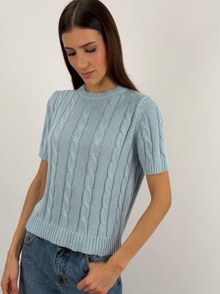 Maglia in Cotone a Trecce Azzurra