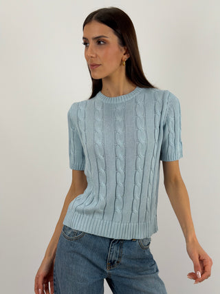 Maglia in Cotone a Trecce Azzurra