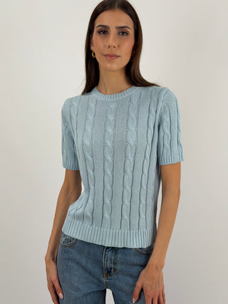 Maglia in Cotone a Trecce Azzurra