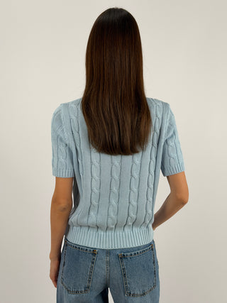 Maglia in Cotone a Trecce Azzurra