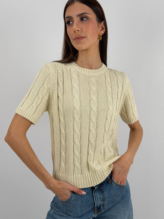 Maglia in Cotone a Trecce Beige