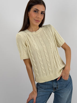 Maglia in Cotone a Trecce Beige
