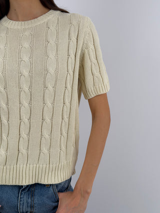 Maglia in Cotone a Trecce Beige
